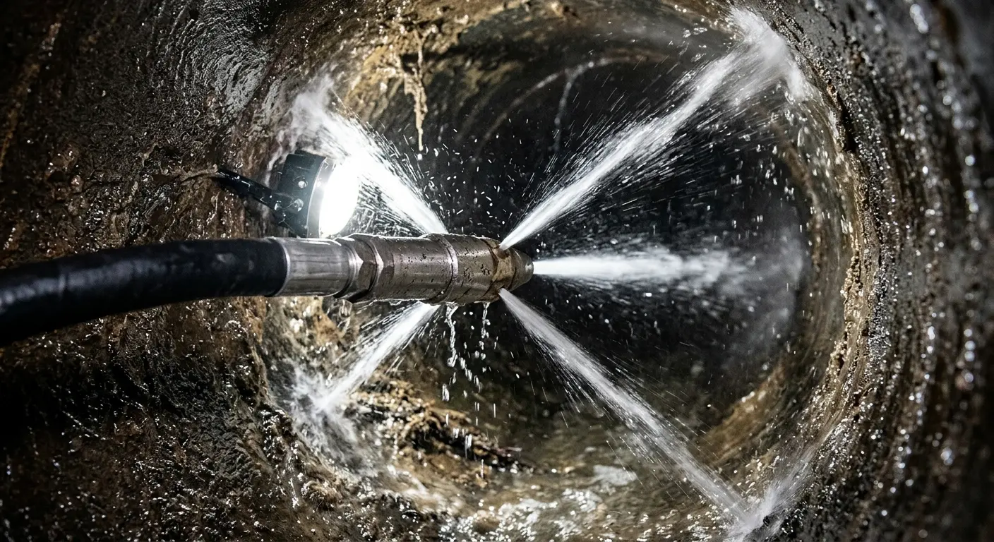High-pressure hydro jetting nozzle cleaning sewer pipe for Sewer Cleanout in Daytona Beach